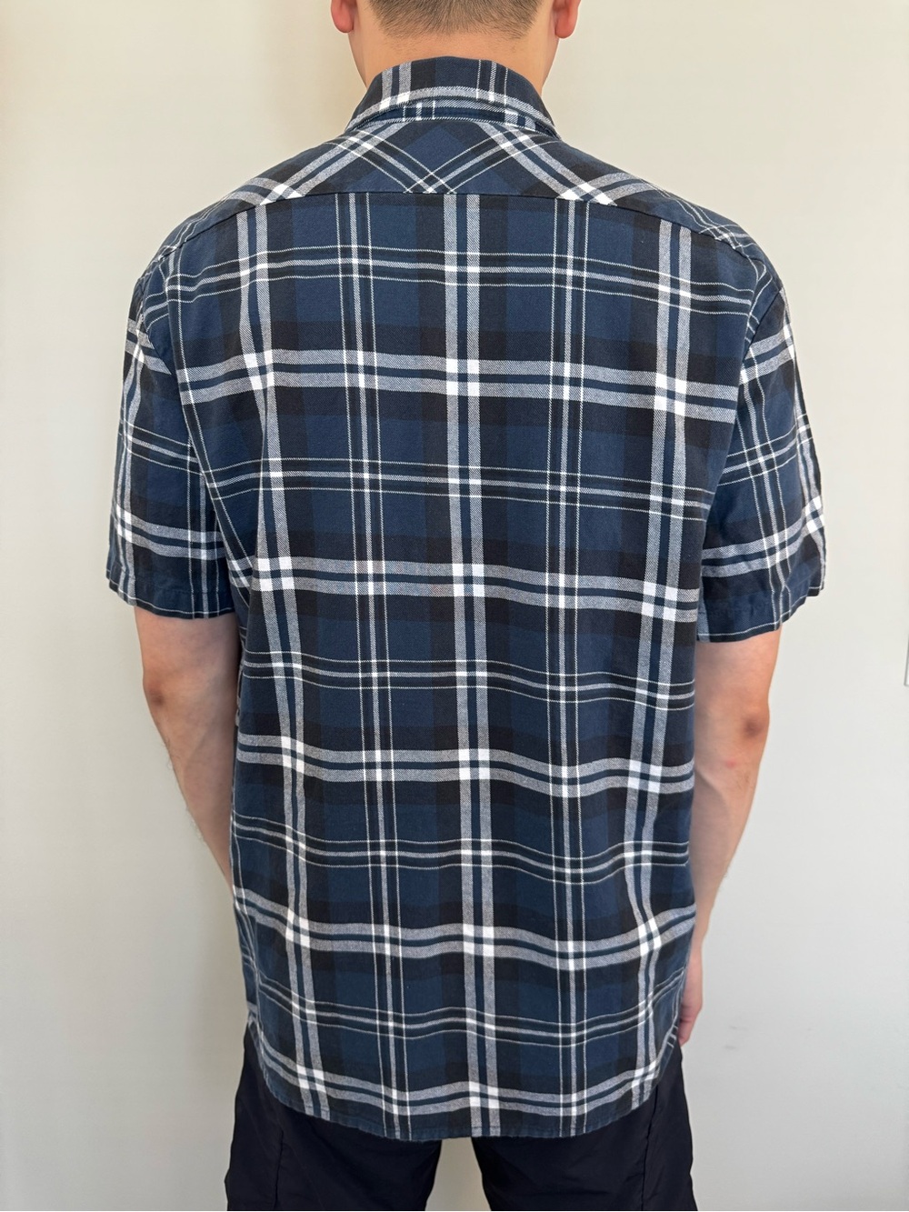 Dickies Navy and White Short-Sleeve Plaid Button-Down Shirt